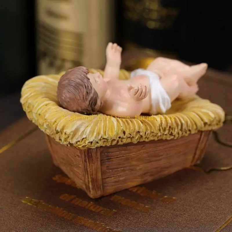 L9NB Resin Baby Jesuses Christ in Manger Figurines 2Pcs Small Nativity Statues Religious Christmas Decorations Ornament