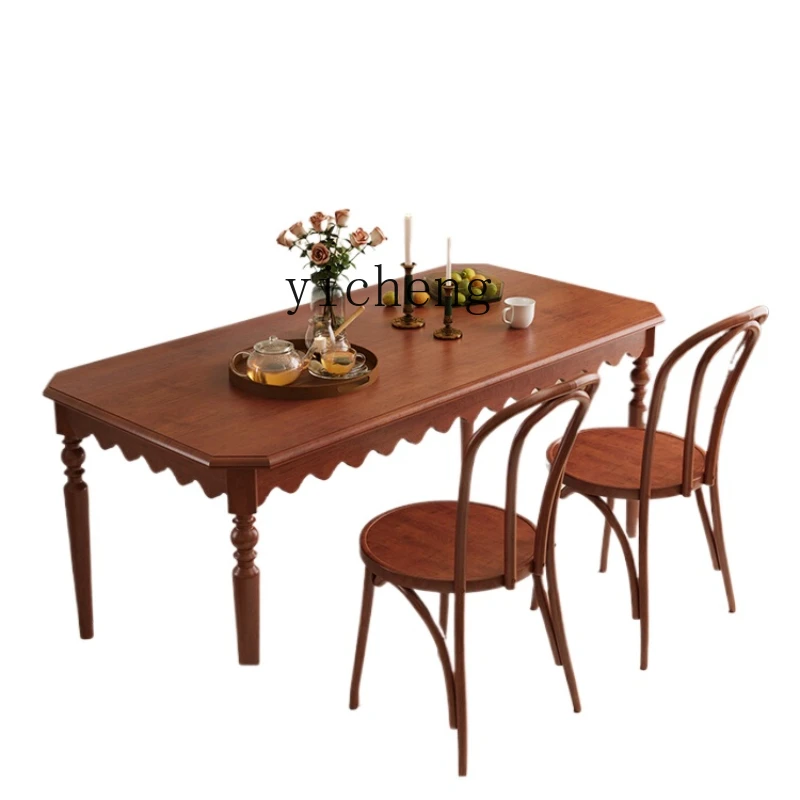 

ZC Solid Wood Dining Tables and Chairs Set Long Table Mid-Ancient Style Small Apartment Living Room Dining Table