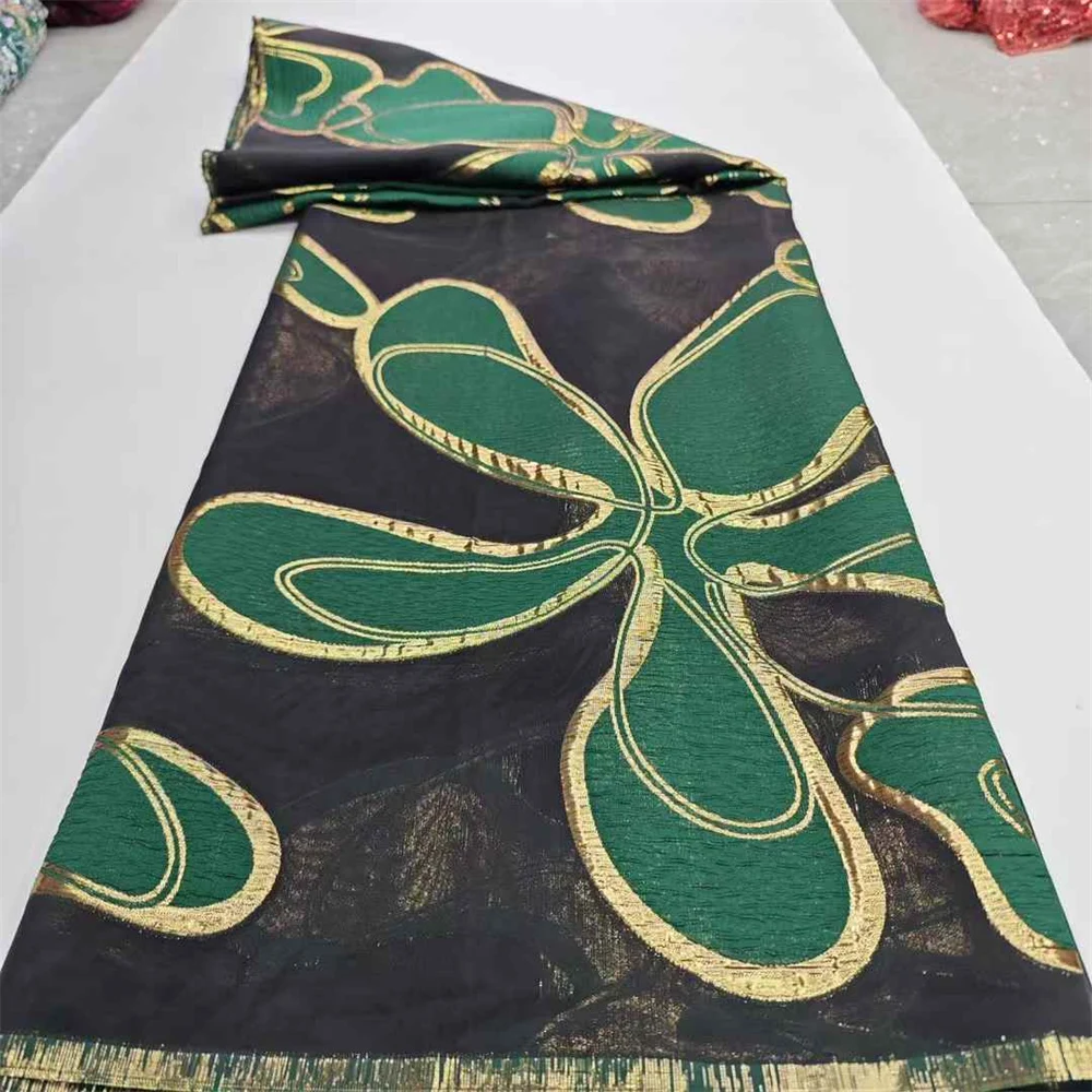 Gilding Bomming African Brocade Jacquard Skin Fabric High Quality French Tulle Organza Lace for Wedding Evening Dress  OR446219