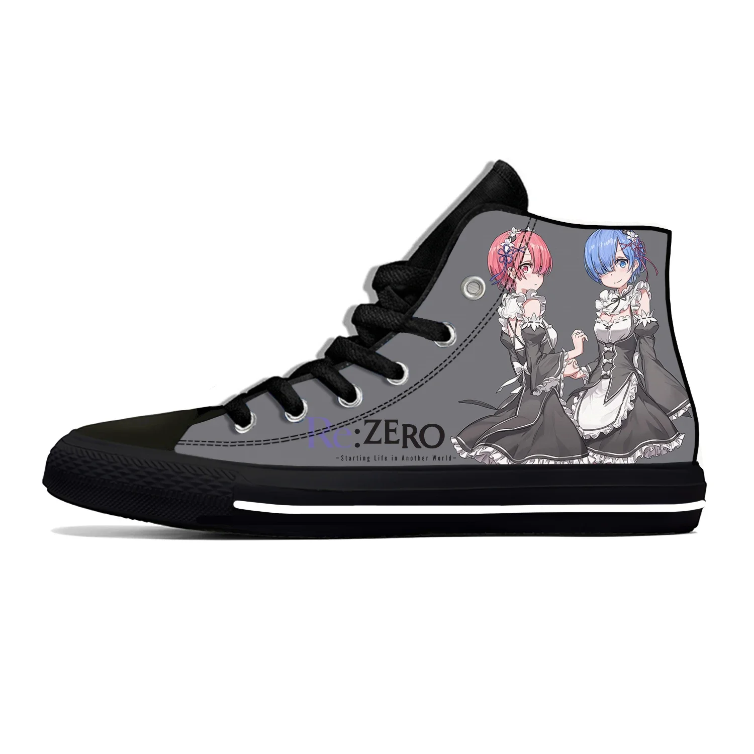 Zapatillas deportivas de lona con estampado 3D para hombre y mujer, zapatos de tela ligera, informales, transpirables, Anime Re Zero Rem y Ram