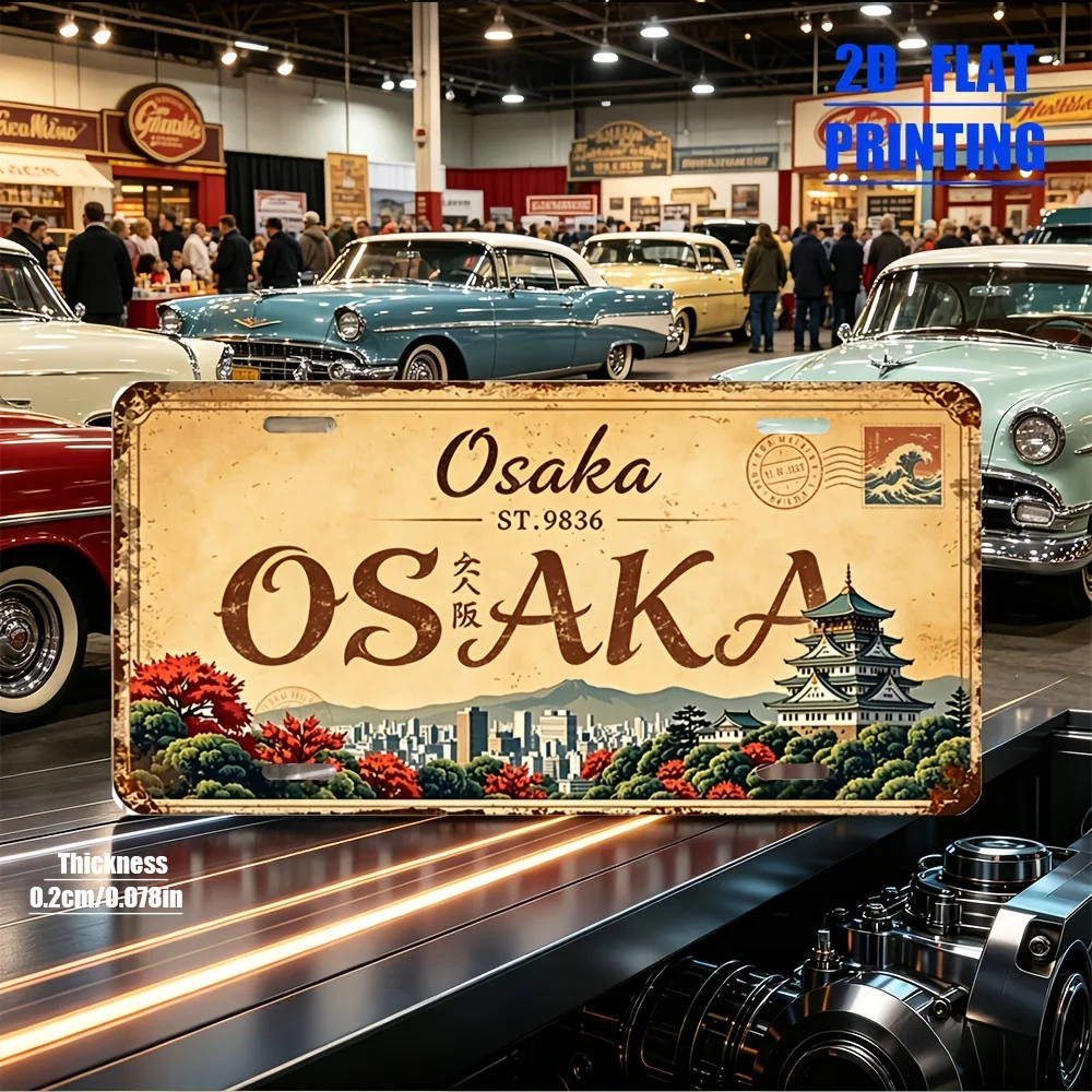 Enable 2D Flat, 2D Flat Printing, 1pc, Osaka Theme Retro Sign, Decorative License Plate, for Decorative Purposes Solely, Gift fo