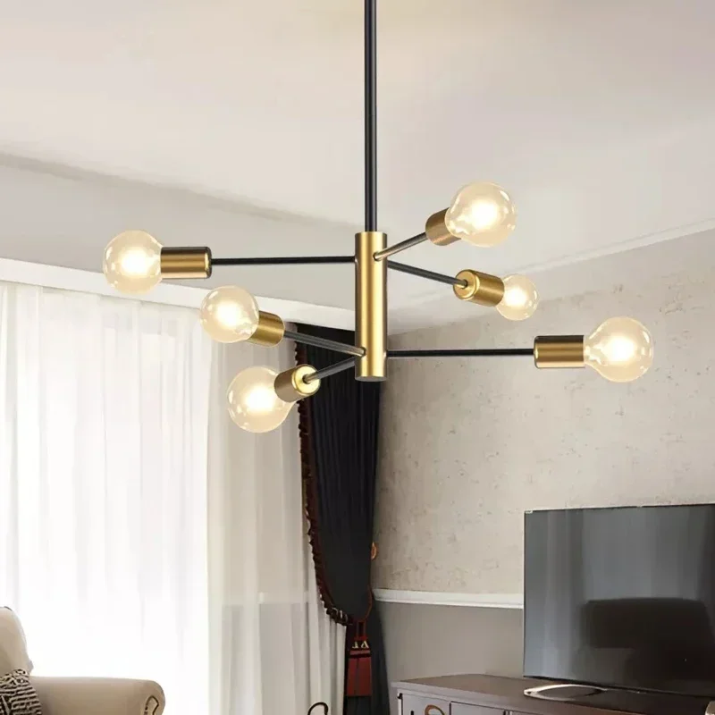 Modern Nordic 4-Light Sputnik Black Home Lighting Indoor Chandeliers LED Lamp Fixtures LED Pendant Light Black-Gold Ceiling Lamp image 3