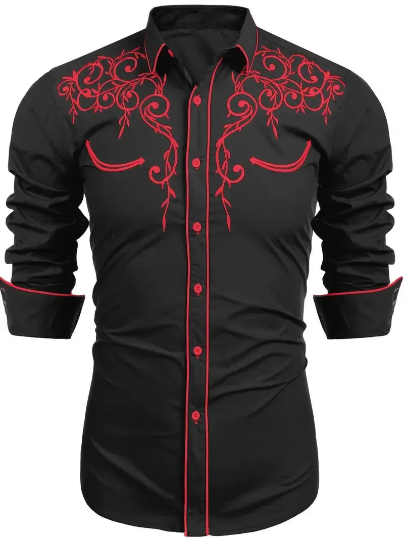 2024 men\'s new hot selling elegant high-end luxury printed shirt slim fit casual button long sleeved shirt