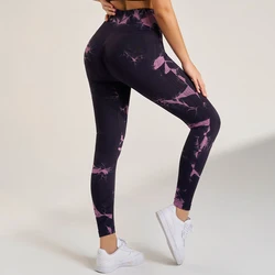 Seamless Tie-Dye Leggings de fitness para mulheres, cintura alta, barriga Tuck push-up Yoga calças, leggings exercício elástico, Yoga calças