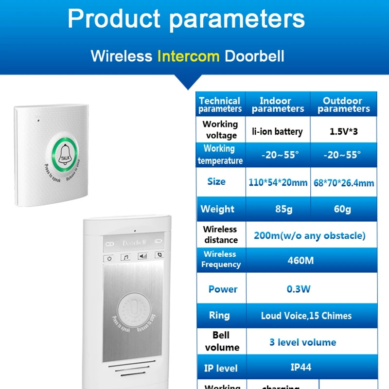 2.4G 무선 인터콤 초인종, 음성 양방향 인터콤 초인종, 홈 보안 액세스 제어 시스템 인터콤 초인종