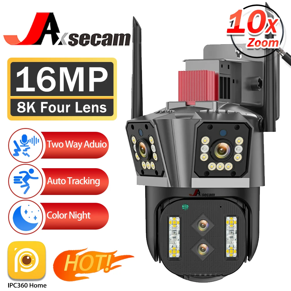 

Smart Home 16MP 8K Multi Lens WIFI Surveillance Camera 10X Zoom Three Screens Color Night Vision AI Tracking Security PTZ Camera