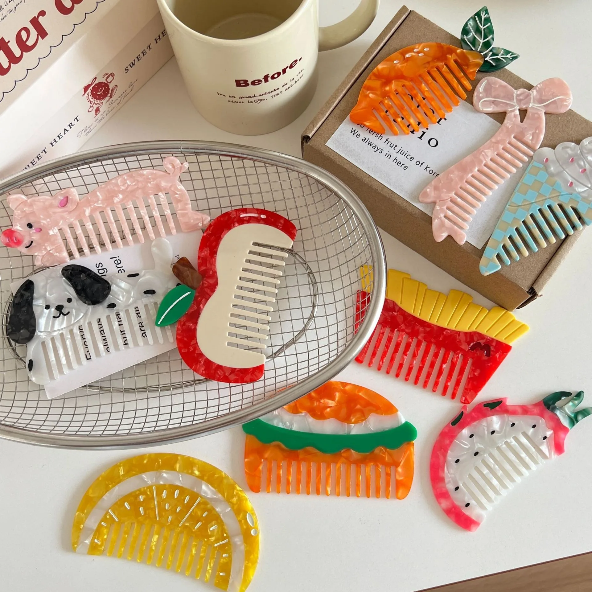 

Acetate Hair Comb Cute Anti-static Hair Tail Combs Apple Lemon Puppy Tuck Comb Tools Massage Cartoon Hair Accessories Gift