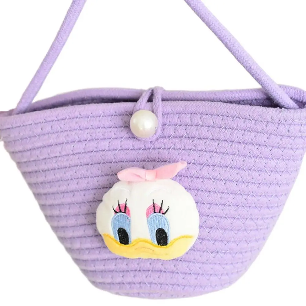 Buckle Woven Crossbody Bag Plush Doll Cute Children Shoulder Bag Single Shoulder Cotton and Linen Summer Beach Bag Children