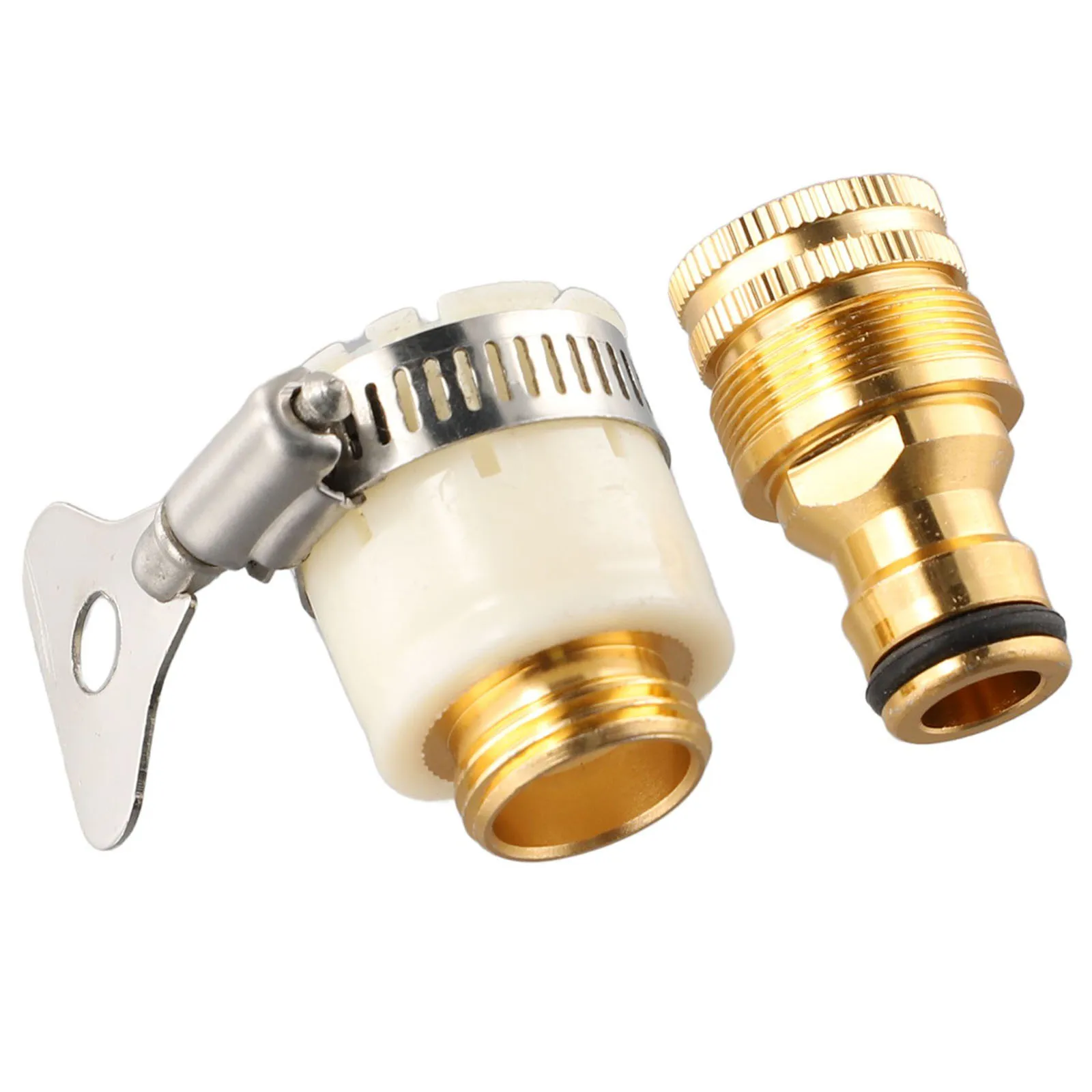 

Tap Connector Faucet Adapter Aluminium Alloy Copper Plating Pipe Washing Machines White&Gold 1 Set 15-23mm Fitting