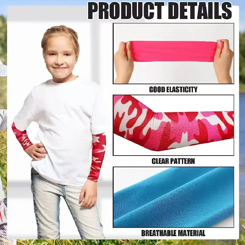 Kids Sports Cooling Arm Sleeves UV Protection Sun Cover Elastic Ice Cuff Arm Warmer for Girls & Boys 6-16 Years Cycling