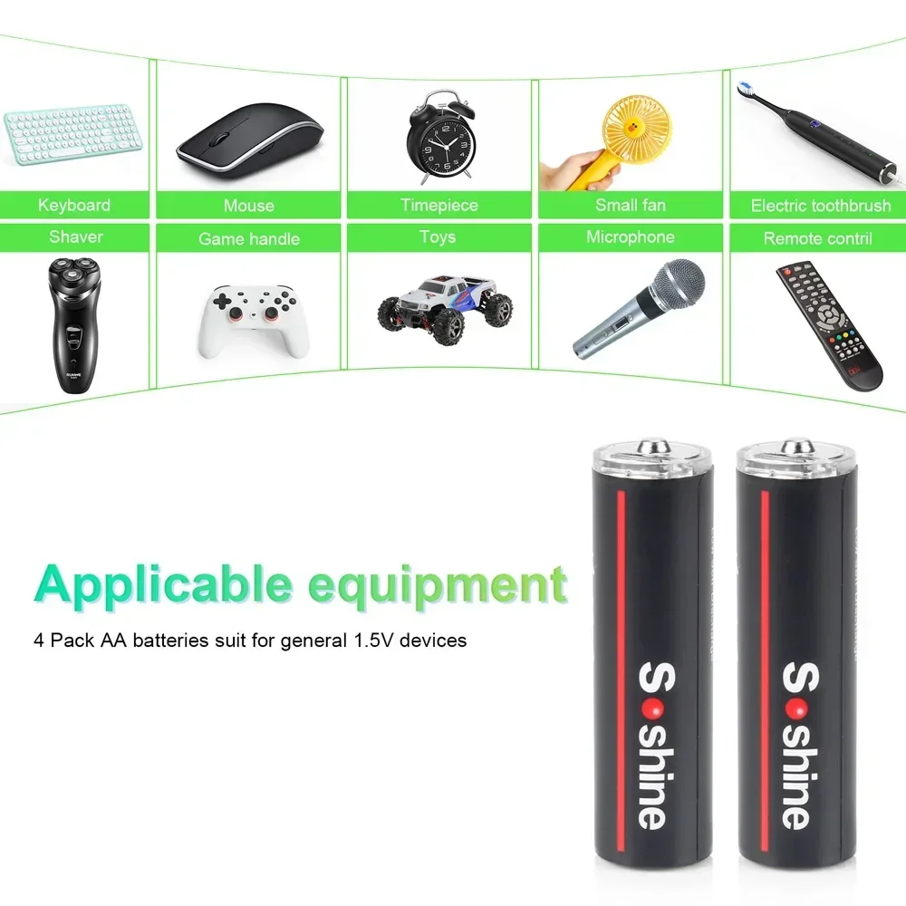 Soshine oryginalne 2600mWh AA akumulatory 2A 1.5V bateria litowa USB o niskim poziomie Self-discharge1200 razy bateria litowo-jonowa