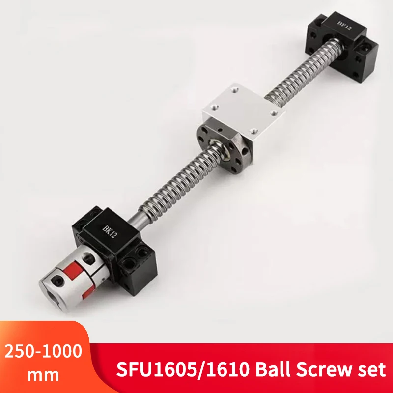 

Шариковый винт с ЧПУ 16 мм SFU1605/1610 Шариковый винт 250-1000 мм с торцевой обработкой BKBF12 + шариковая гайка SFU1605/1610 + опора + муфта