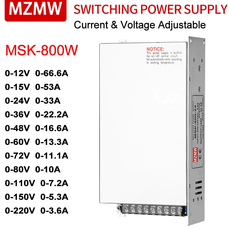 MZMW Switching Power Supply MSK800 800W 12/24V 36V 48v 60V 72V 80V 110V 150V 220V AC/DC Single Output Current&Voltage Adjustable