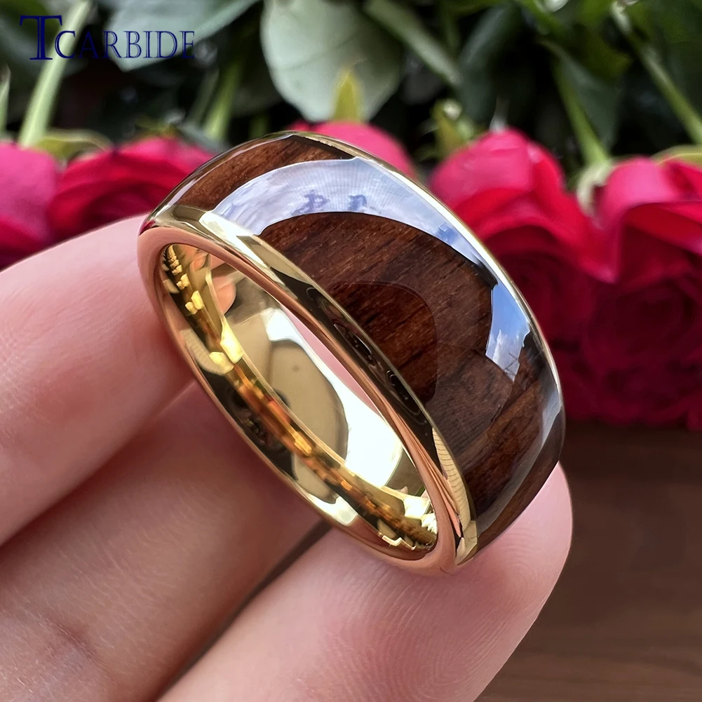 6MM 8MM Men Women Tungsten Carbide Ring Wedding Band Domed Polished With Dark Wood Inlay Trendy Gift Jewelry Comfort Fit