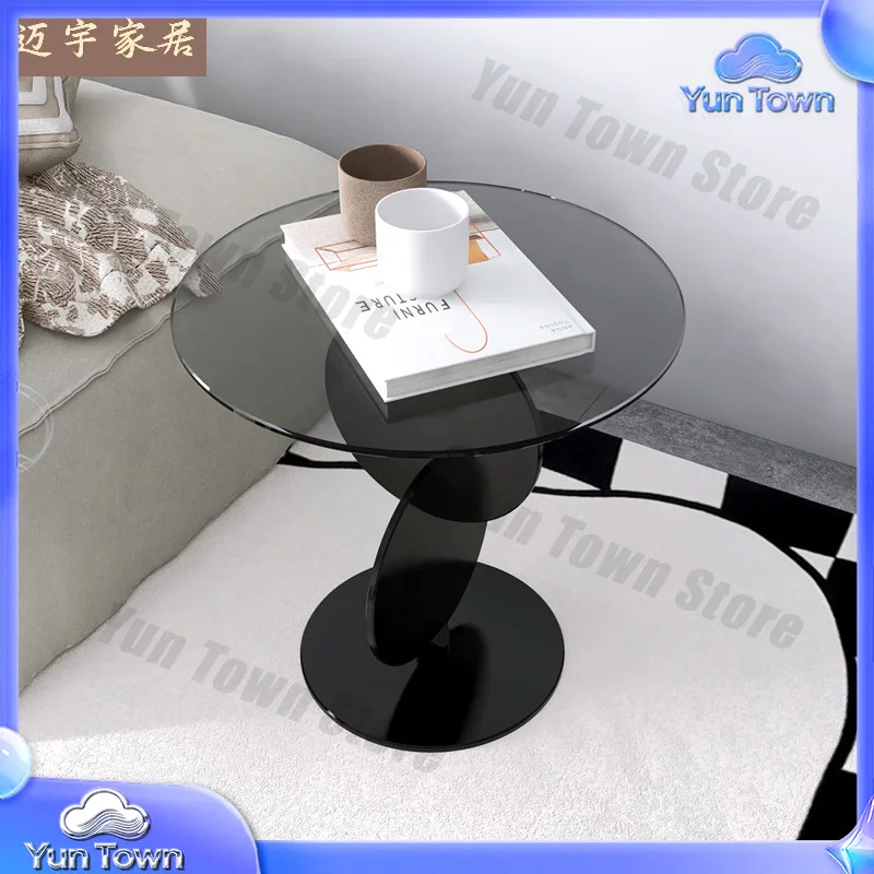 Luxury French Style Minimalist Side Table for Sofa Bed End Table Tempered Glass Accent Table for Living Room Bedroom Corner