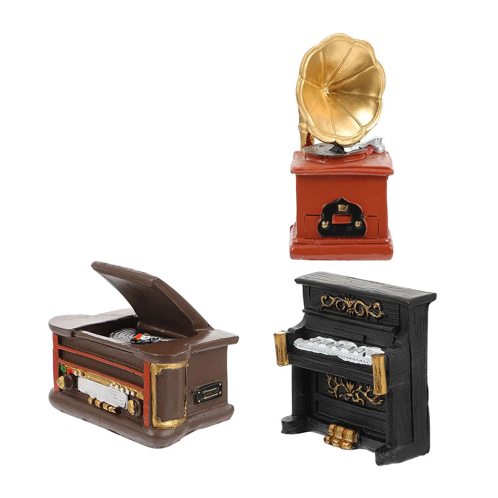 3Pcs Mini Retro Klavier Dekor Vintage Grammophon Player Desktop Hause Schmuck Mini Vintage Decor Tisch Dekoration