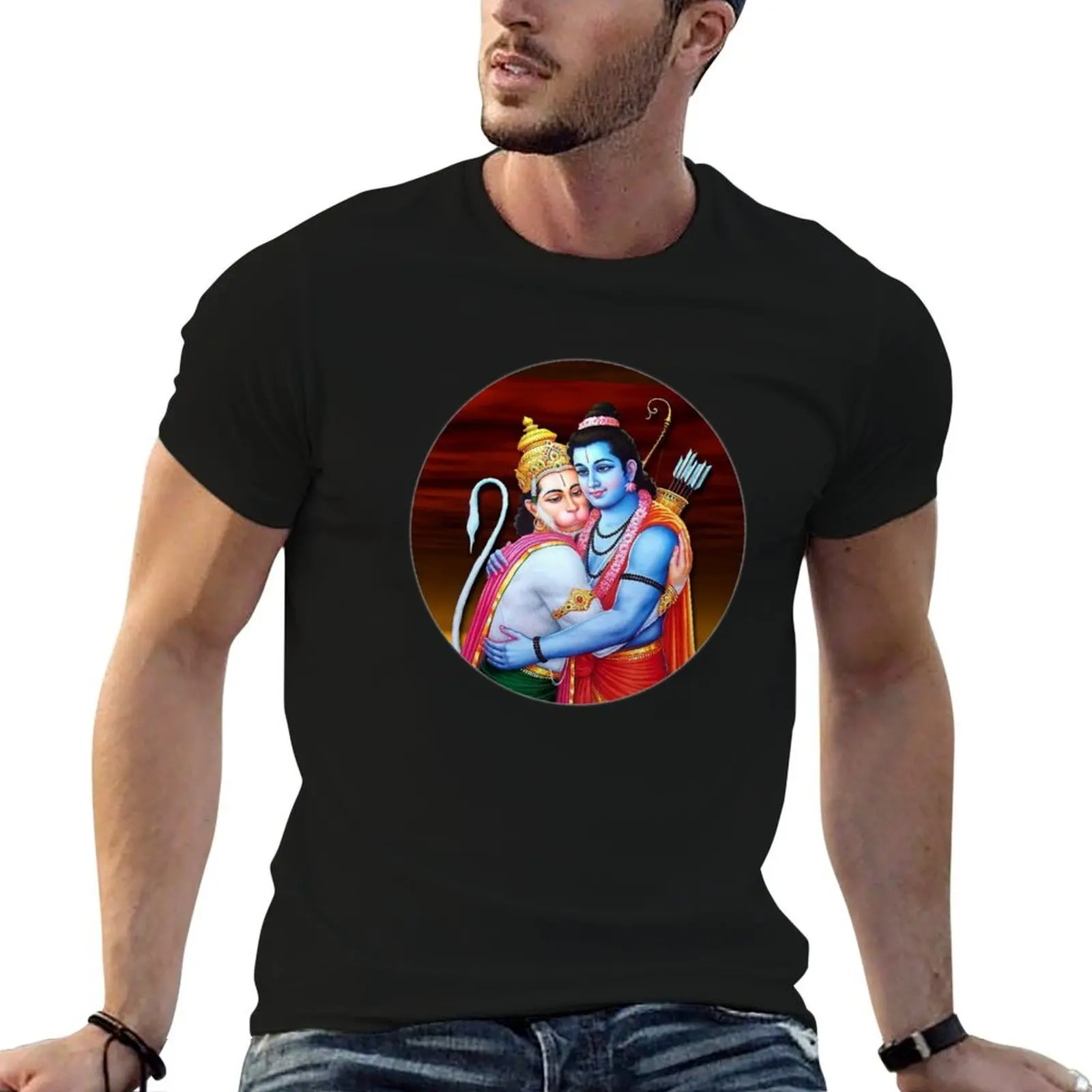 

Shri Ram Ji & Hanuman ji T-Shirt cotton t shirts man 100% man tshirt t shirt for man 100 percent cotton T-shirt
