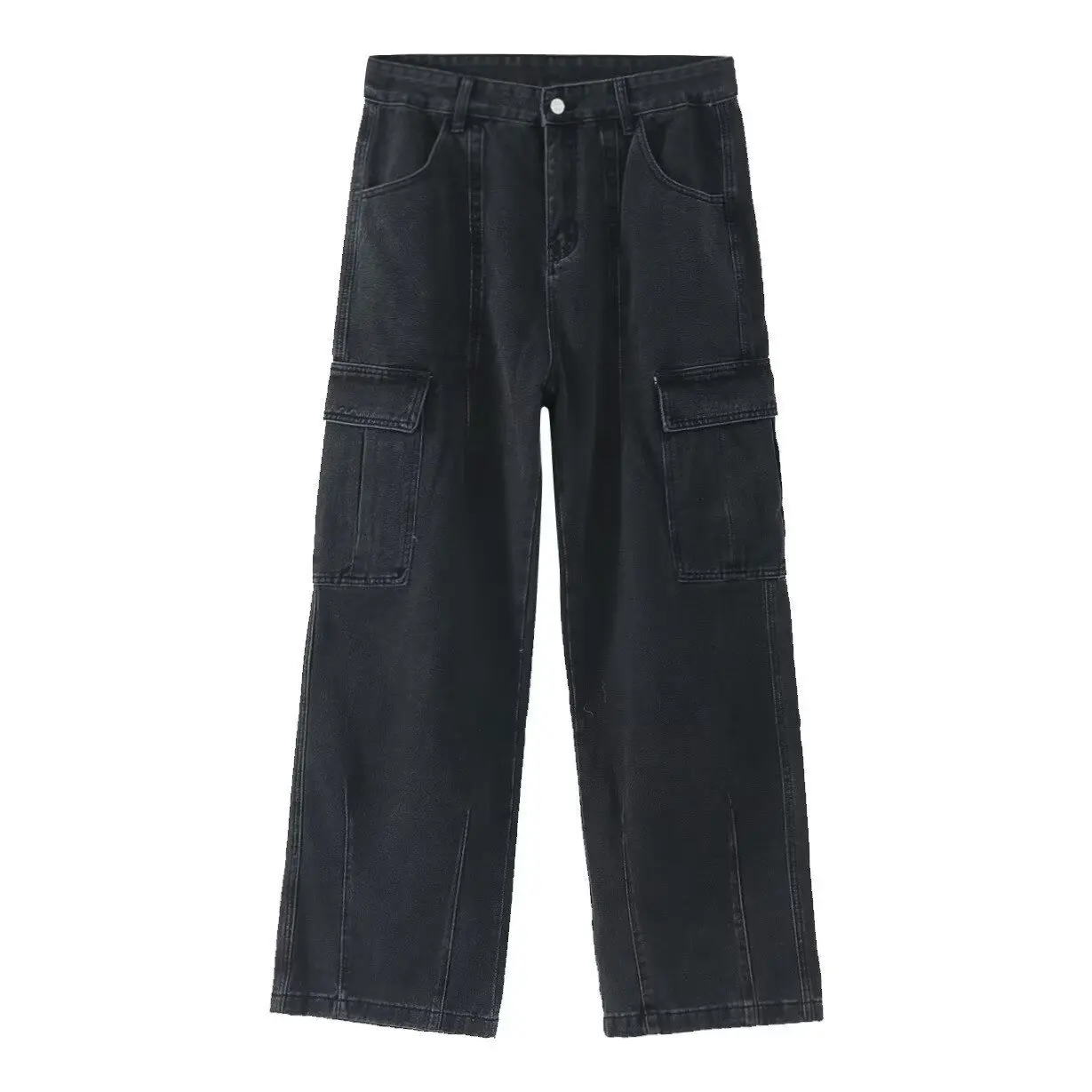 2026 Men's New American Retro Straight Mid Waist Casual Cargo Denim Jeans Loose Slimming Trendy and Retro Denim Trousers