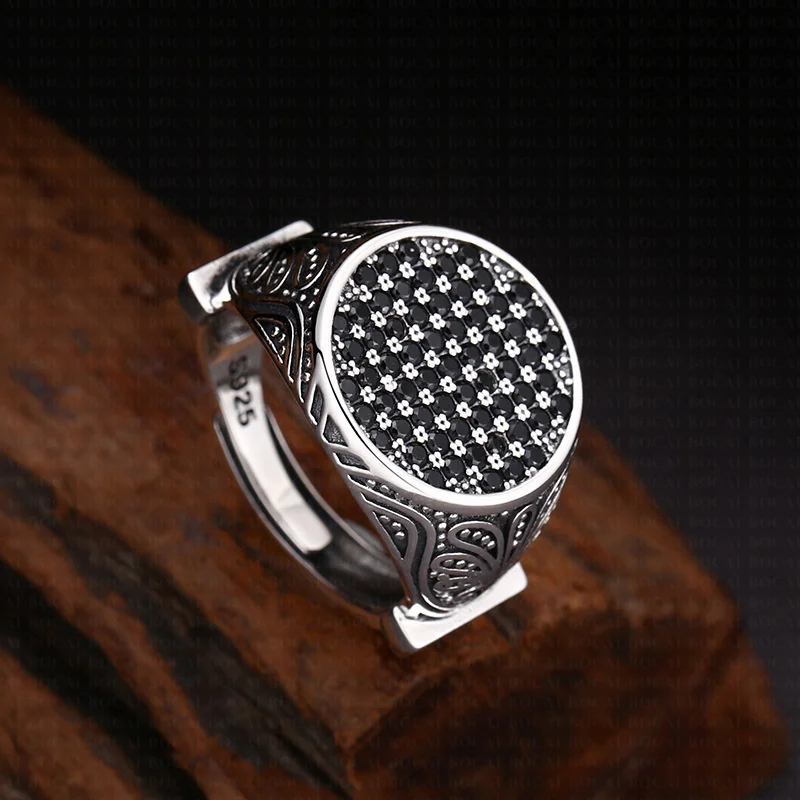 BOCAI S925 Sterling Silver Rings for Men Retro Eternal Rattan Pattern Inlaid Micro Zircon New Fashion Punk Jewelry ﻿Wholesale