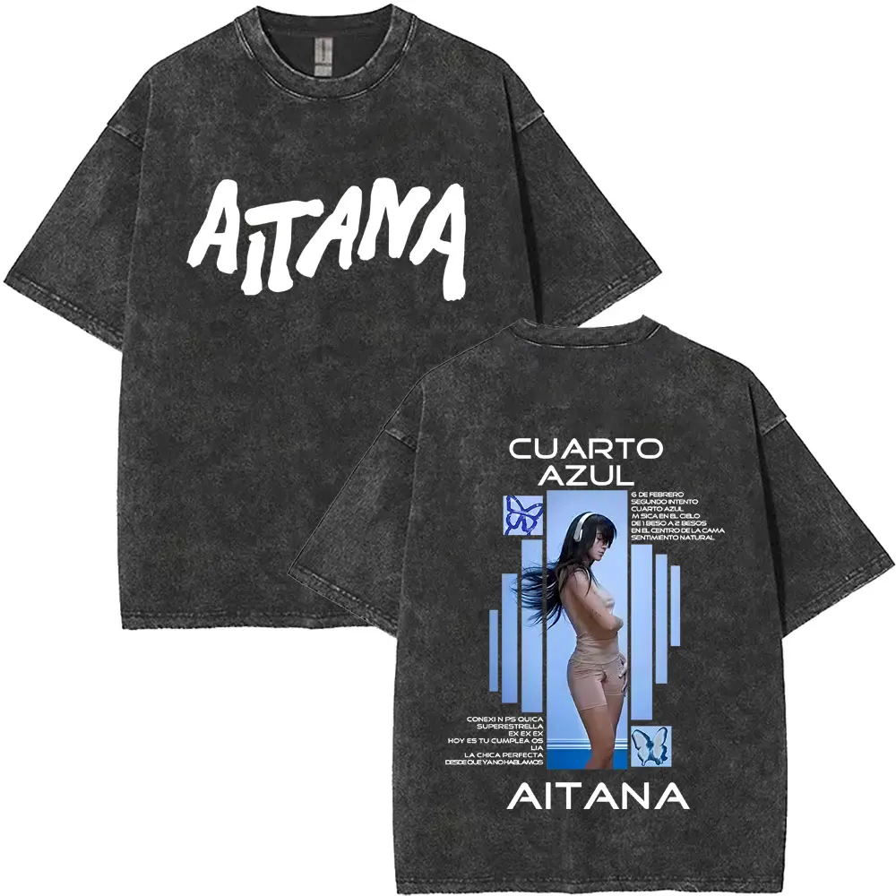 

Singer Aitana CUARTO AZUL Album Graphic T-shirt Men Women Washed Vintage Fashion Pop Music T Shirts Men's Casual Cotton T-shirts