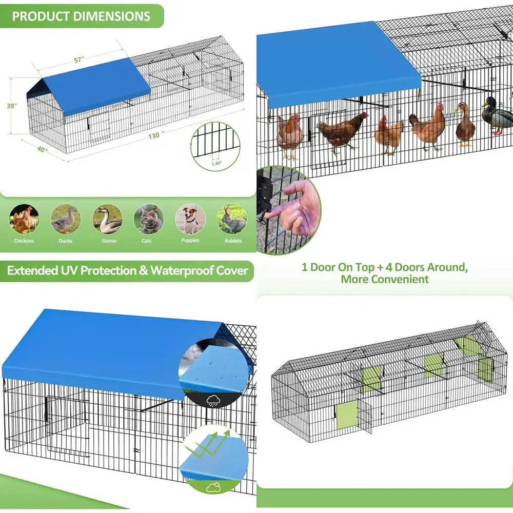 

Metal Chicken Coop 130"×40"×39" Chicken Runs for Yard with Cover Chicken Playpen Enclosure Chicken Pen Kennel Duck Coop Cage for