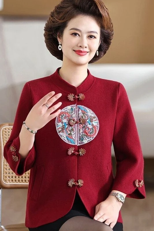 

2025 новый вязаный костюм в китайском стиле ретро с длинными рукавами и воротником-стойкой, костюм Тан, пальто, осенняя новая блузка Cheongsam с вышивкой на пуговицах t001