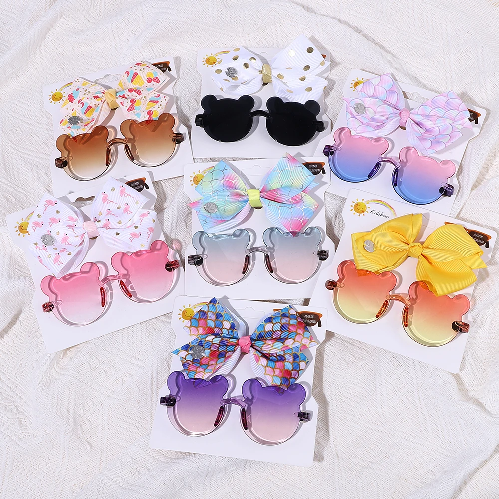 2Pcs/Set Cartoon Bowknot Hairclip Glasses Set 4.5