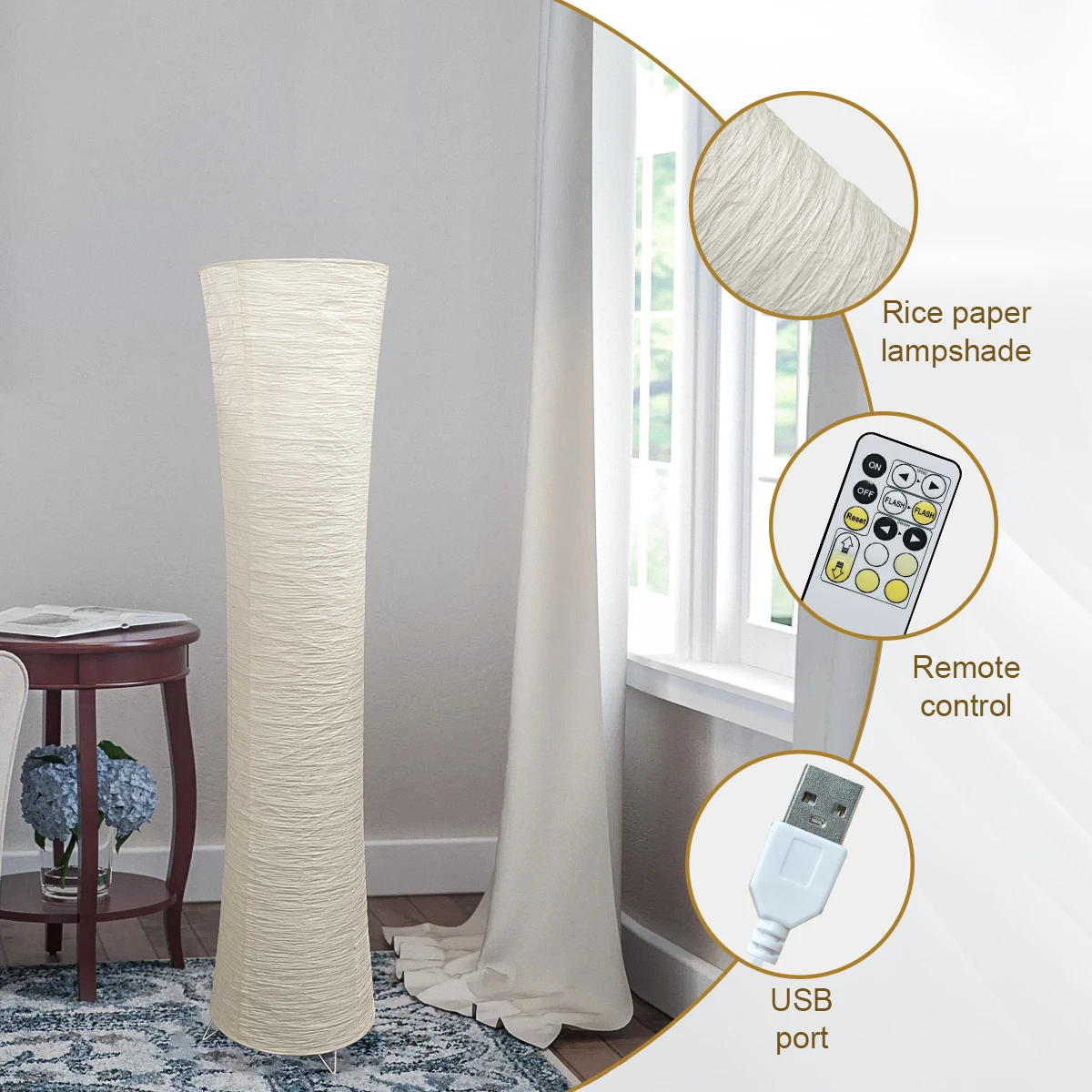 Three-color paper lampshade Led adjustable light timing floor lamp cylindrical corner floor lamp bedroom office living room