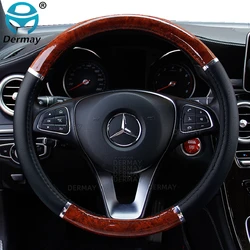 Universal Auto Car Steering Wheel Cover Mahogany Wood Leather Fit 37-38cm Wheel car Steer Wheel Covers Car interior decoration