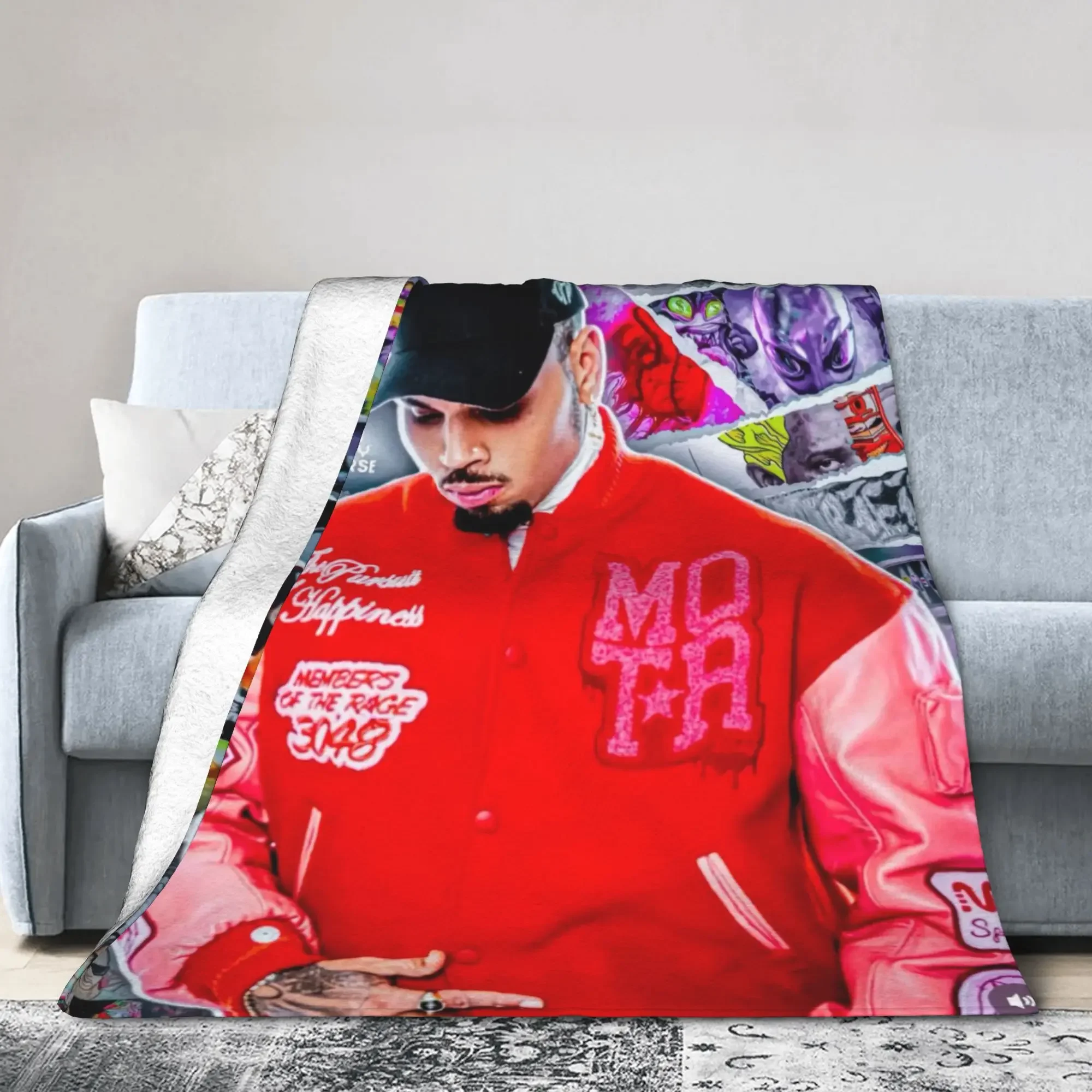 Weiche, warme Flanell-Überwurfdecke für Jungen und Mädchen, Reise-Collage-Design, Chris Brown, Sofabettbezug für Couch, Stuhl, modische Bettwäsche
