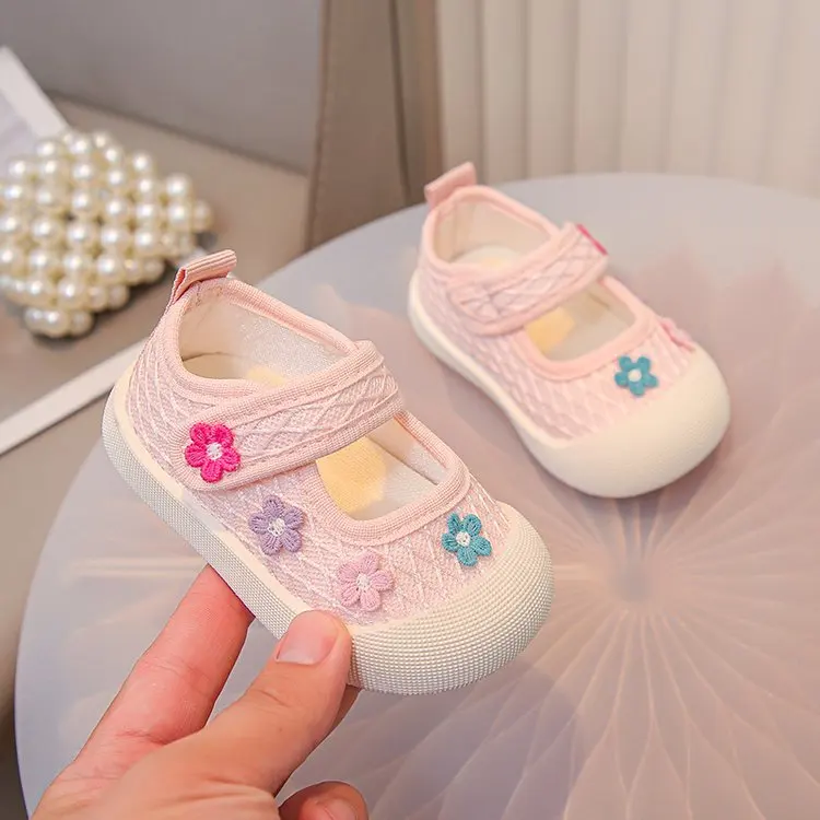 Korean Baby Toddler Shoes Children Square Mouth Floral Canvas Shoes Fashion Kids Girl Infant Breathable Board Shoe First Walkers