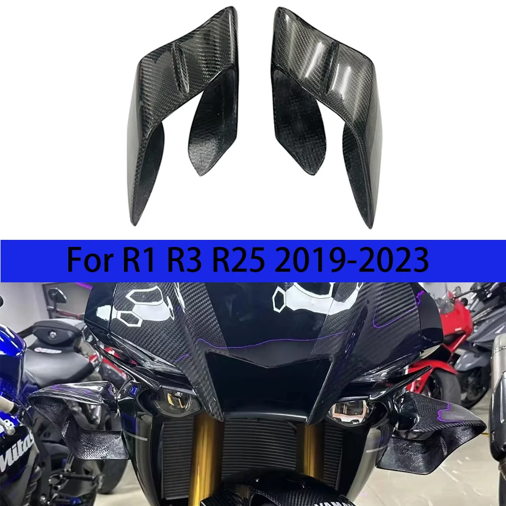 Motorcycle Carbon Fiber Side Deflector Spoilers Winglet Fixed Wing Fairing For Yamaha YZF R3 YZF-25 2019-2023