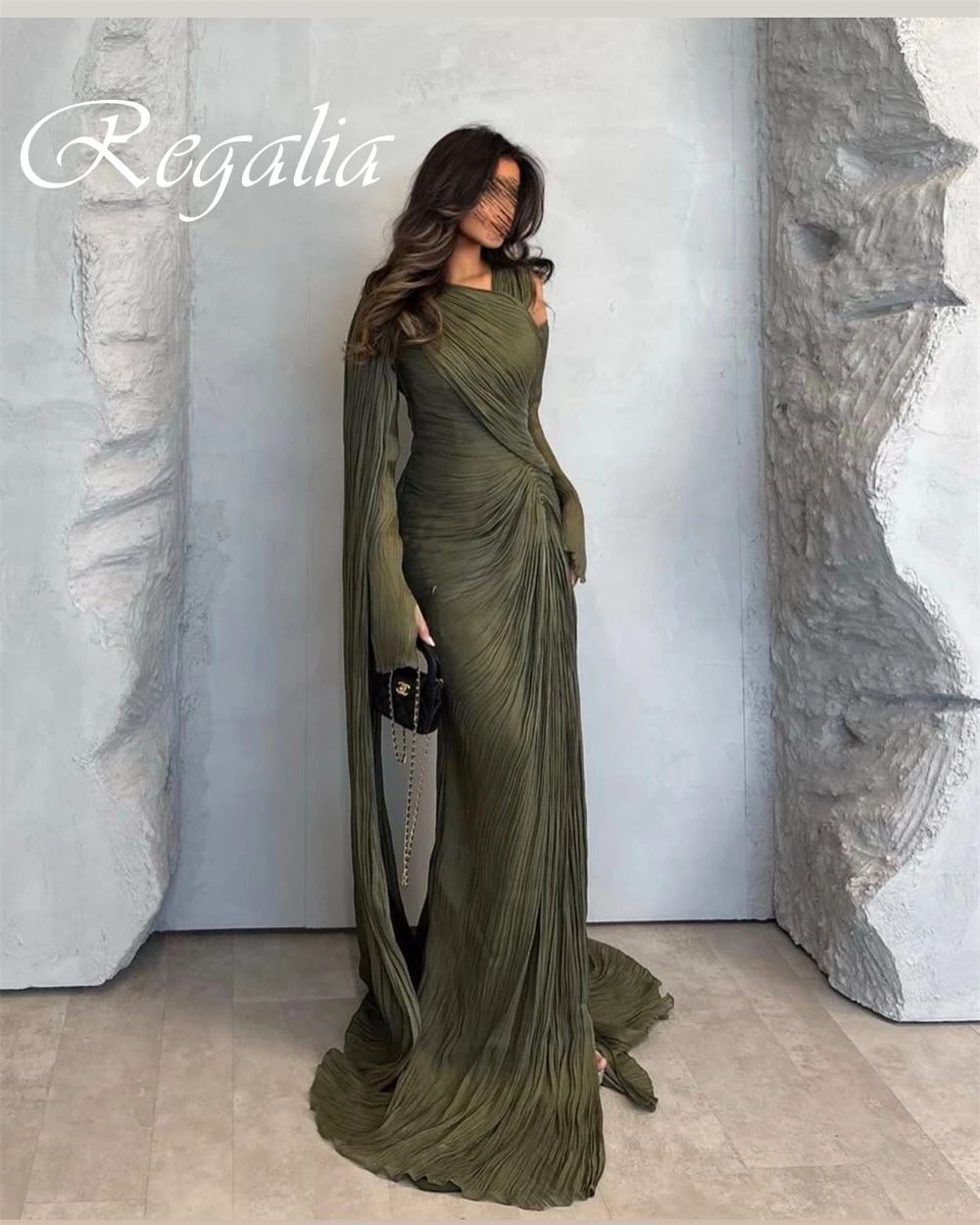 Vestido De noche verde exquisito personalizado, vestidos De fiesta De manga larga De alta calidad, Vestido De fiesta moderno con tren De corte