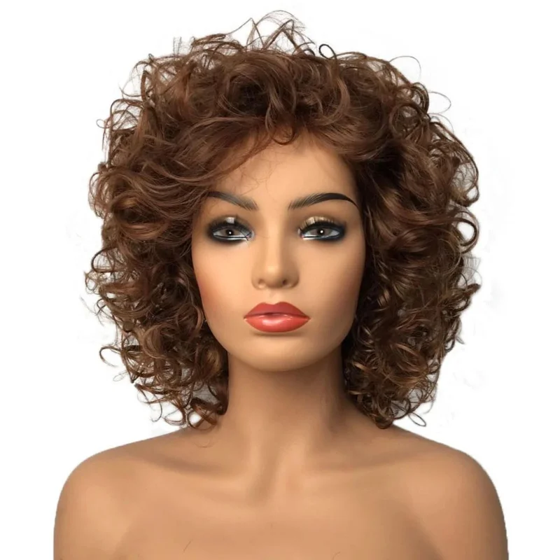 Hair New Fashion Women's Long Natural Medium Brown Curly Wigs 14 In