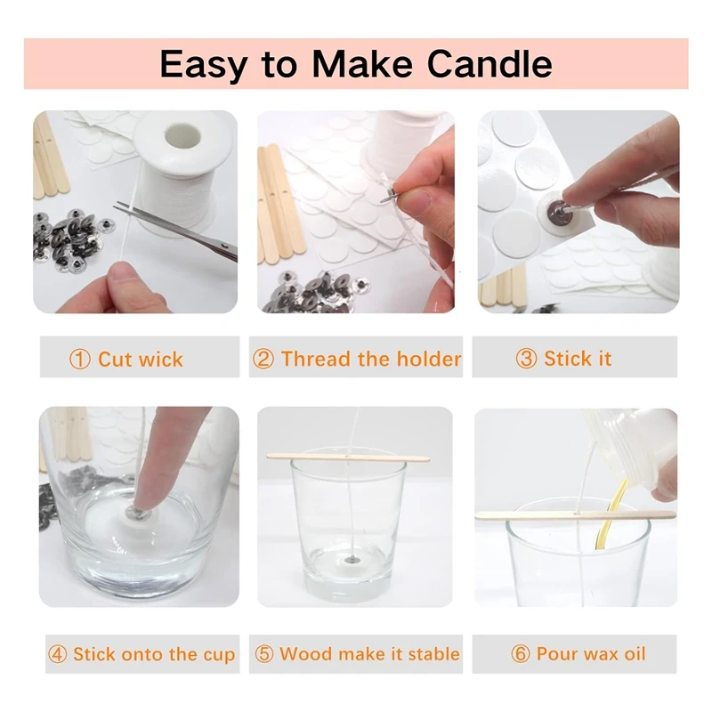 100 Pcs Candle Wick Sustainer Tabs 80Pcs Candle Wick Stickers 5Pcs Wooden Candle Wick