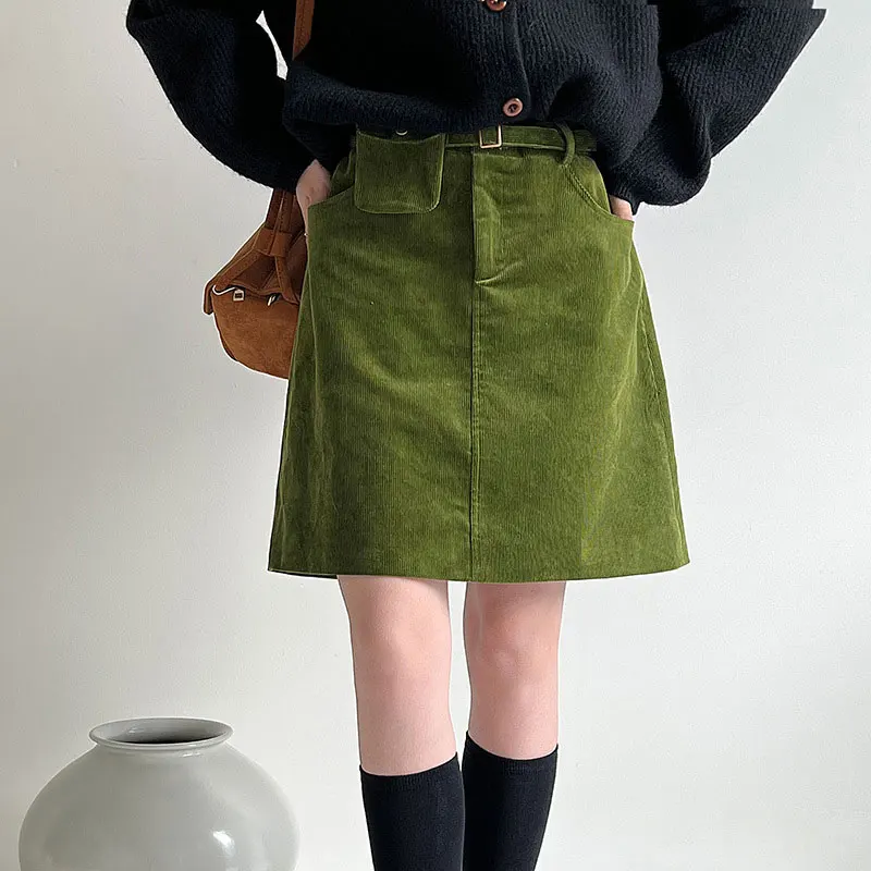 

Женская осенняя мини-юбка с высокой талией из хлопкового материала, вельветовые юбки трапециевидной формы, одежда высокого качества, юбка Femme Faldas Jupe Saia