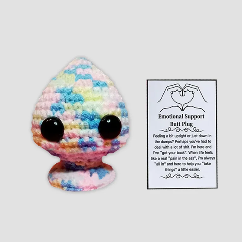Funny Crocheted Emotional Support Plug Doll With Positive Card for Valentine's Day Handmade Knitted Plug Desktop Ornament Gift