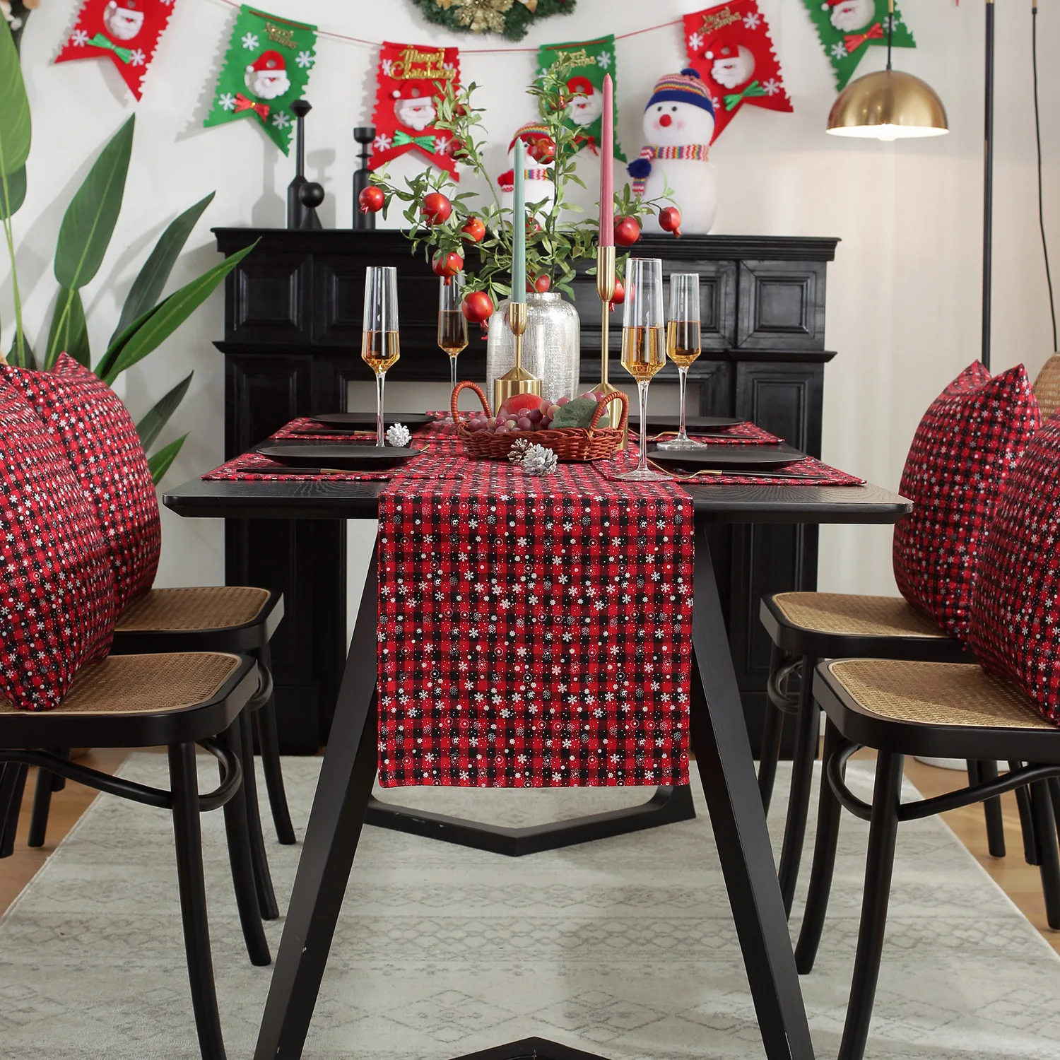 زينة عيد الميلاد الجدول عداء الأحمر الأخضر منقوشة المناديل للمنزل المطبخ الطعام مهرجان الهدايا طاولة القهوة ديكور فاخر #5