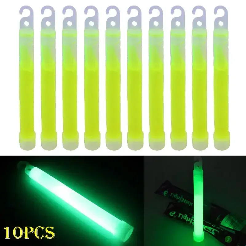1H^10pcs Glow Sticks With Hook 6 Inch Fluorescence Light For Camping Outdoor Emergency Concert Party Light Glowing Sticks