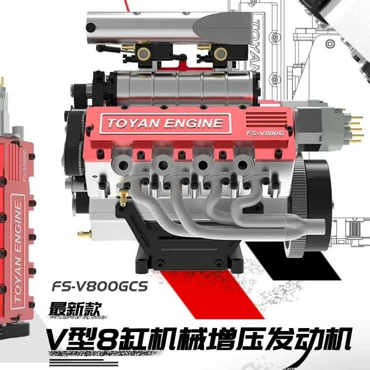 B-M TOYAN Motor V8 Benzinversion mechanisches Kompressormodell Spielzeug DIY Montage RC modifizierter Automodellmotor