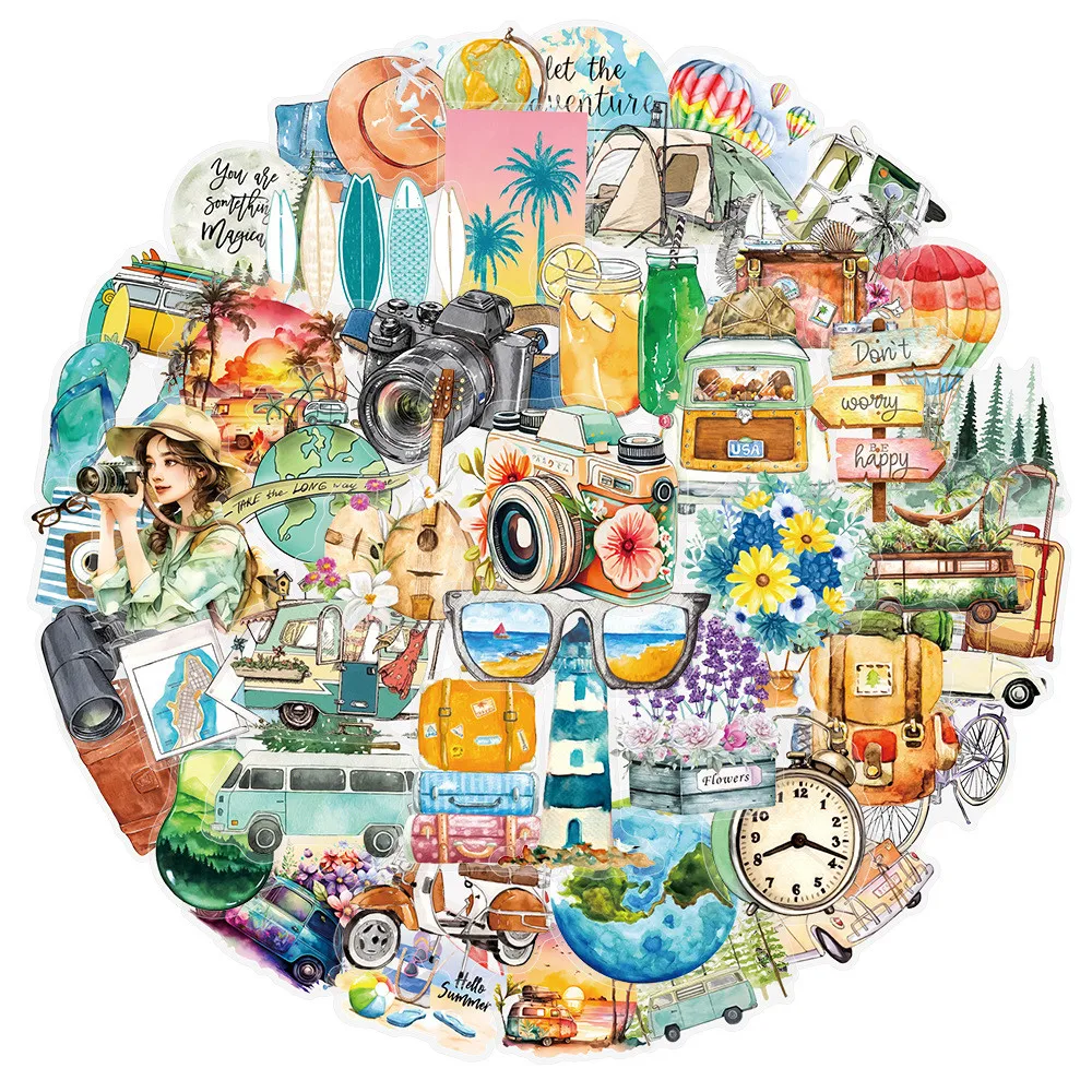 ملصقات سفر بسيطة وواضحة مكونة من 50 قطعة - موضوع خارجي مع تصميمات الخريطة، مثالية لمواد المجلات (متجر Anime Worlds)