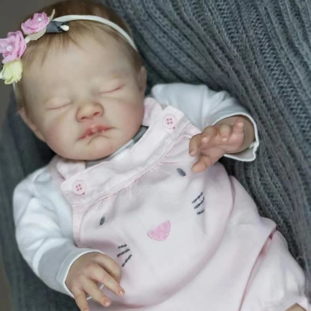 

20inch Reborn Baby Doll August Sleeping Already Finished Girl Doll with Hand-root Hair 3D Painted Skin Many Details Veins Dolls