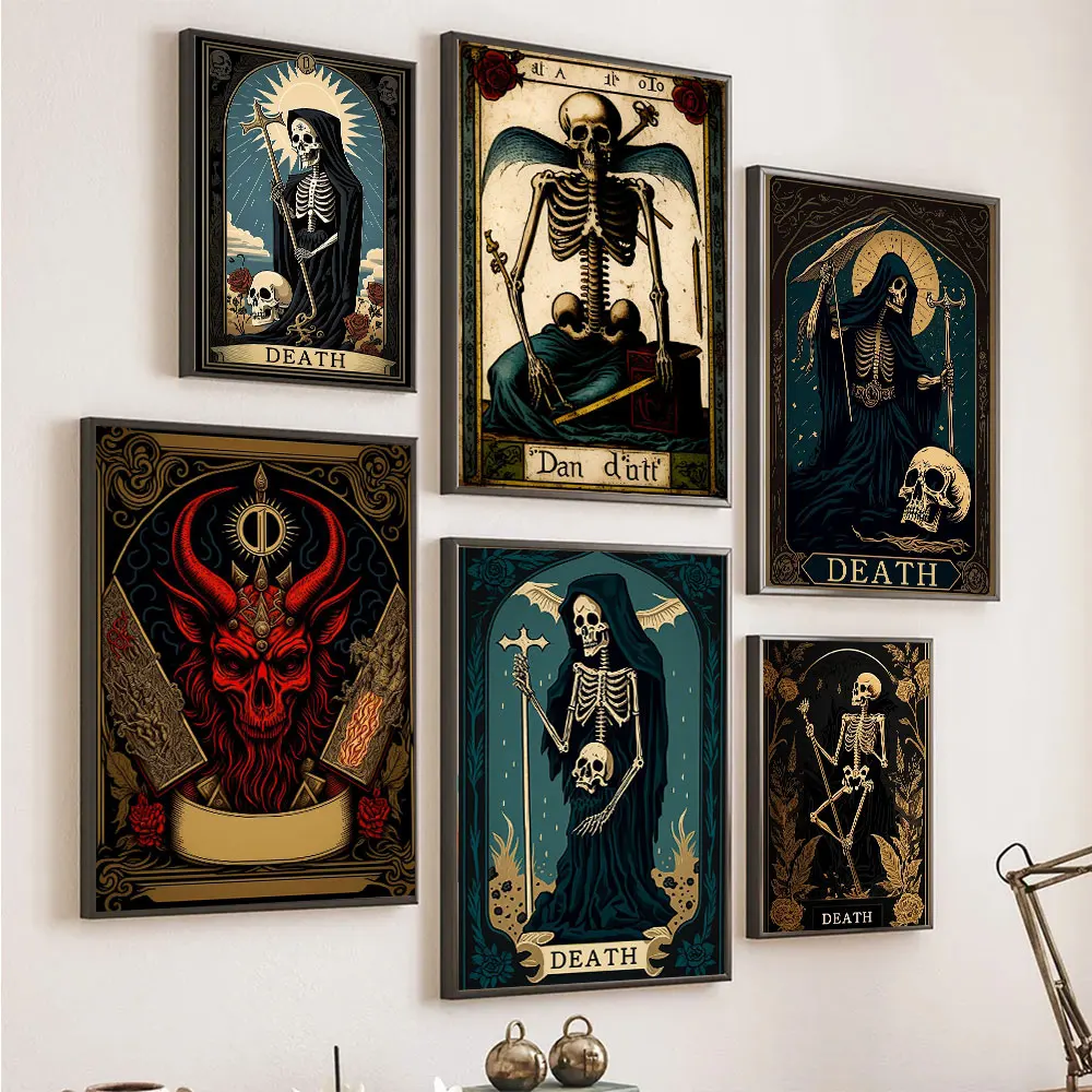 مجرّد الجماجم المعالج الملصقات والمطبوعات ، بطاقة الموت التارو ، قماش اللوحة ، جدار الفن صور لغرفة ، ديكور المنزل هدية #2