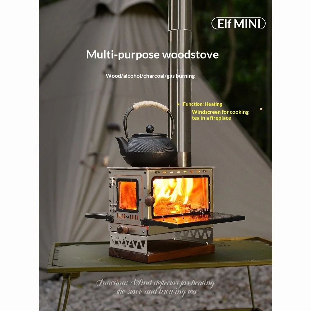 Outdoor Elf Mini Wood Stove Camping Tent Heating Tabletop Small Fireplace Portable Picnic Stove