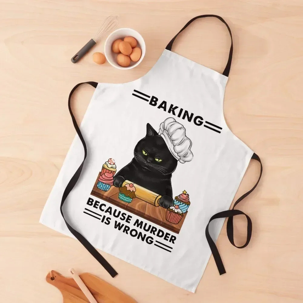 

Black Cat Baking because murder is wrong cat lover gifts Apron Women Kitchen'S Dress bib For Kitchen Women Apron