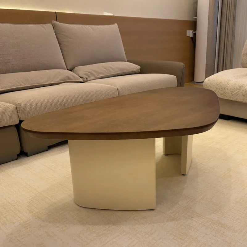 & Minimalist Light Luxury Modern Panel Coffee Table Mid Century Solid Wood Construction Irregular Edge Home Living Room Furnitur