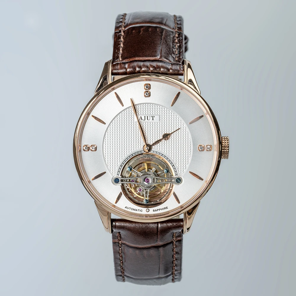 AJUT Flying Tourbillon Watch Man 0253 Luxury Skeleton Automatic Movement Mechanical Sapphire Watches for man Waterproof Simple