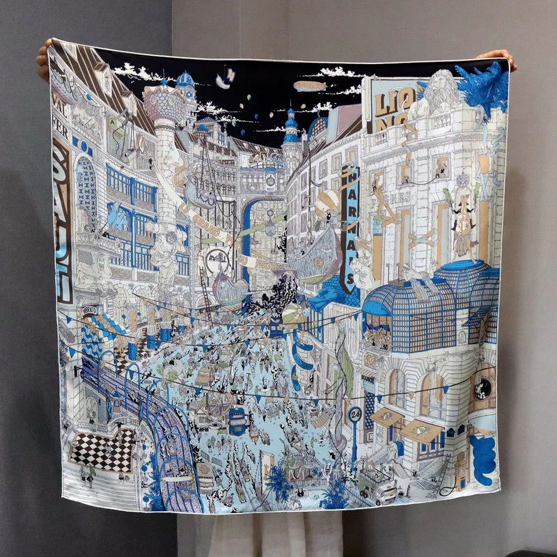 Double sided Scarf Mulberry Silk Scarf AB Face Women Square Bandanas 90CM Hand Rolled Foulard Headband Shawls Scarves