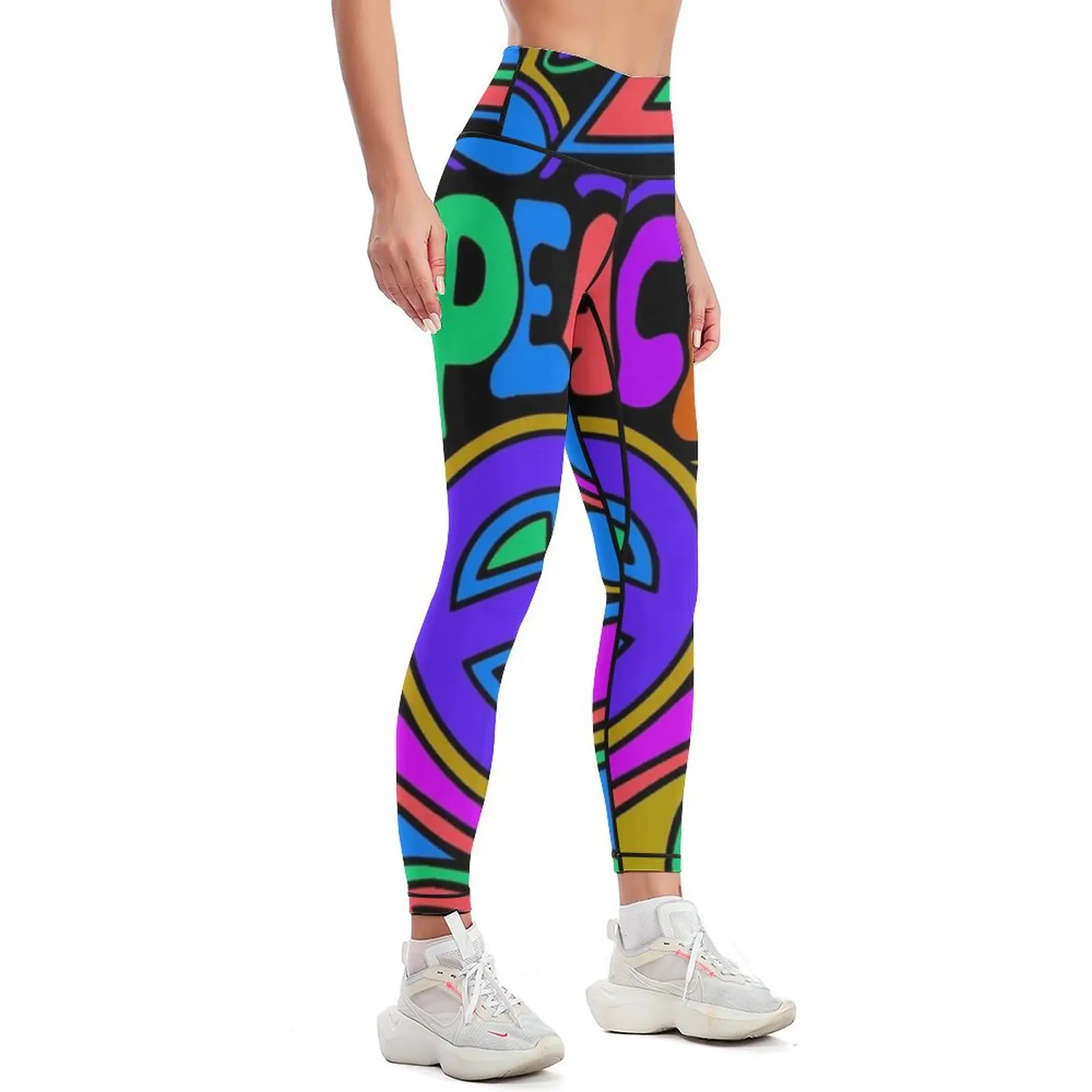 Peace and Love Flowers and Stars Hippie Design Leggings Women's fitness exercise clothing for Training pants Womens Leggings