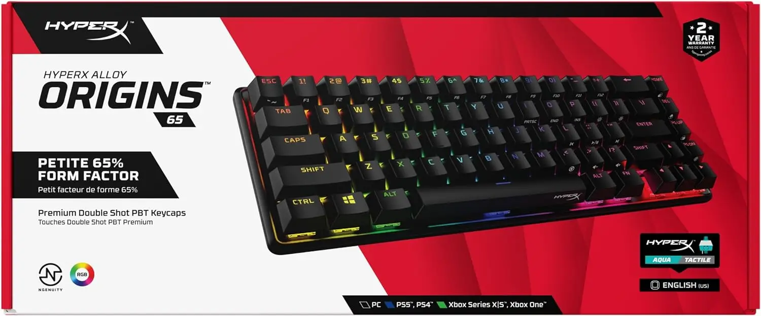 Mini Teclado e Mouse HyperX Alloy para jogos móveis, Mecânica de uma mão, Original 65 Vermelho, 65% RGB